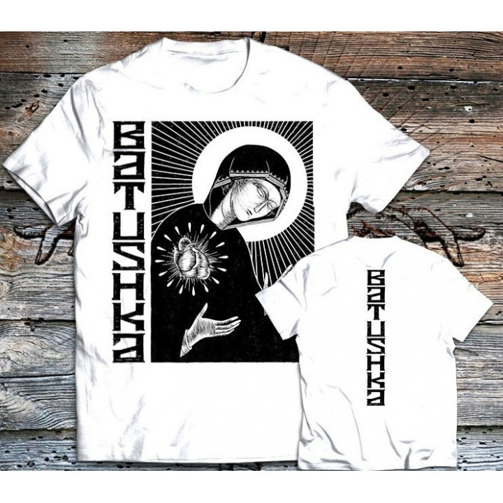 BATUSHKA LITOURGIYA HEART OF MARY OFFICIAL WHITE T-SHIRT