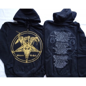 VENOM Welcome to Hell GOLD Witching Hour Lyrics OFFICIAL ORIGINAL HOODIE ZIPPER