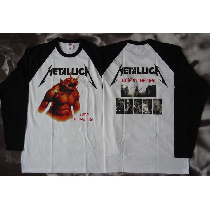 Metallica Jump In The Fire Kill 'Em All  Official Longsleeve T-Shirt White / Black Sleeve Classic Thrash Metal