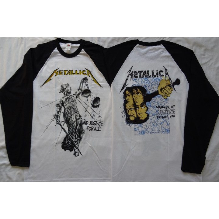 Metallica …And Justice for All Official Longsleeve T-Shirt White / Black Sleeve Classic Thrash Metal