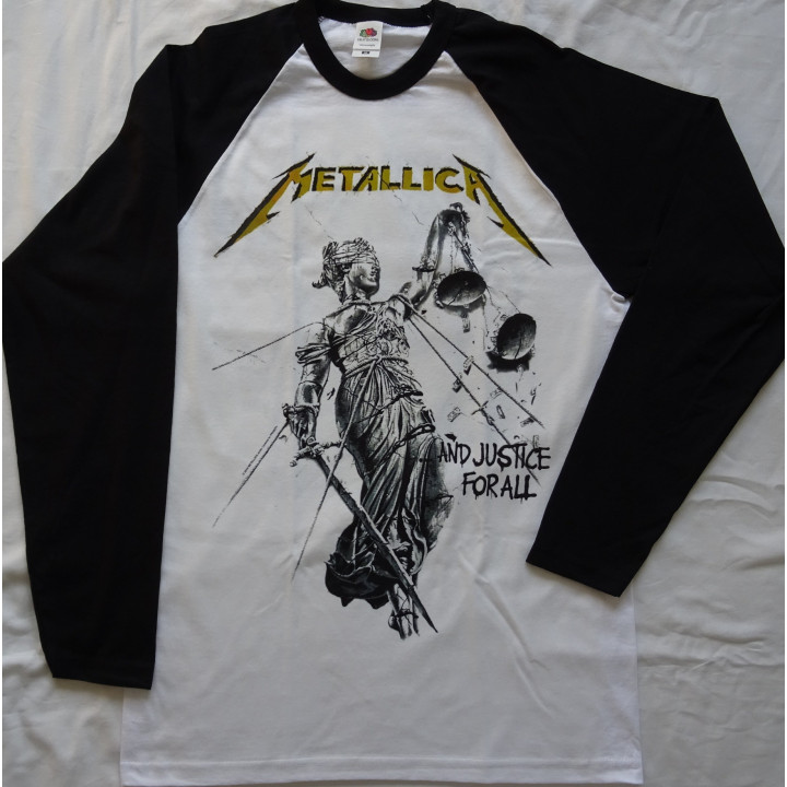 Metallica …And Justice for All Official Longsleeve T-Shirt White / Black Sleeve Classic Thrash Metal