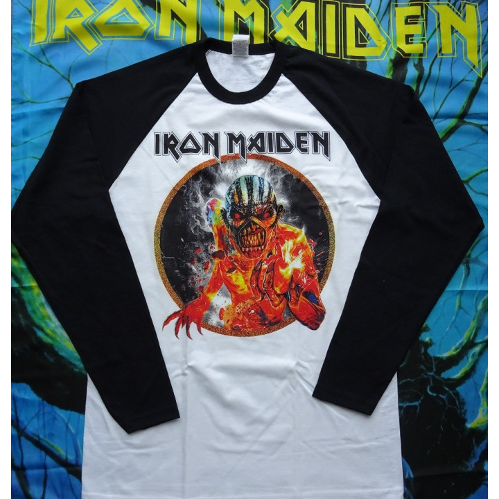 Iron Maiden The Book Of Souls Official Longsleeve T-Shirt White / Black Sleeve