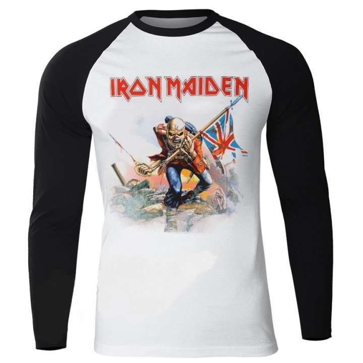 Iron Maiden The Trooper Official Longsleeve T-Shirt White / Black Sleeve