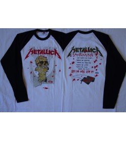 Metallica One Landmine …And Justice for All Official Longsleeve T-Shirt White / Black Sleeve Classic Thrash Metal