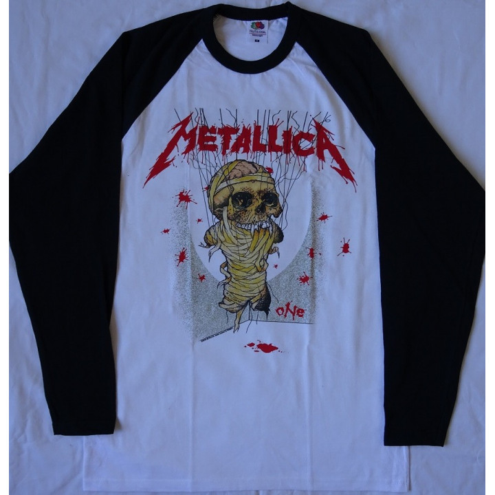 Metallica One Landmine …And Justice for All Official Longsleeve T-Shirt White / Black Sleeve Classic Thrash Metal