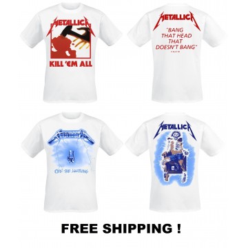 METALLICA Kill Em All + Ride the Lightning White Official T-Shirts Set Of Two T-shirt with Free Shipping