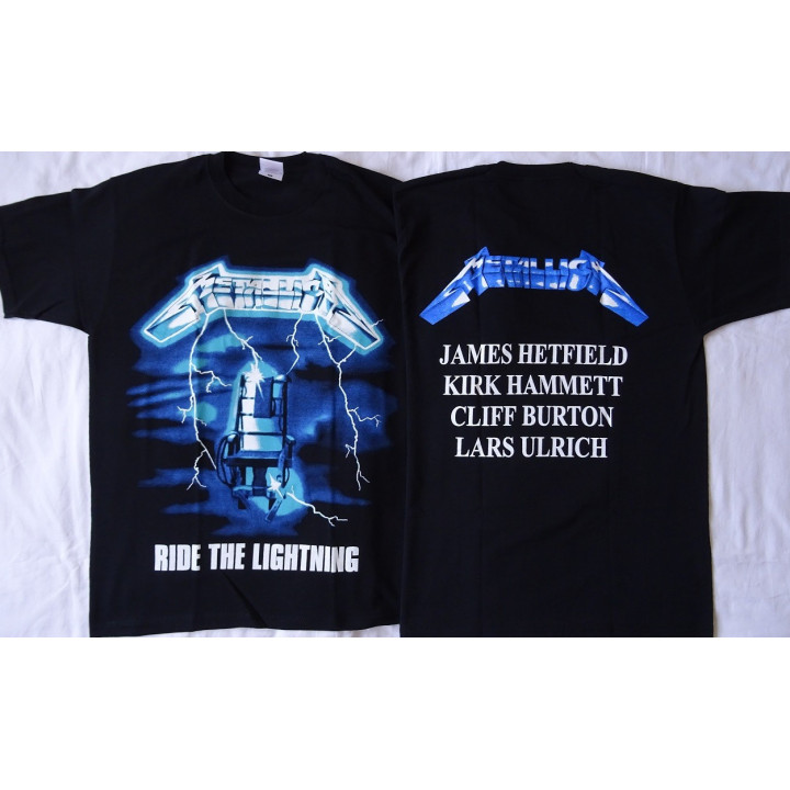 Metallica Ride the Lightning Official T-Shirt Thrash Metal REAL PHOTO ! (NO PHOTO SHOP !) Hetfield, Hammett, Burton, Ulrich