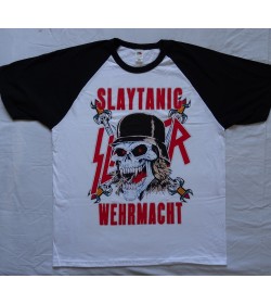 Slayer Slaytanic Wehrmacht Thrash Metal Old Skull 1988 Official Baseball White Black T-Shirt 