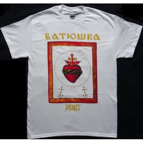 Batushka Litourgiya Milost Heart Of Mary Official White T-Shirt Black Metal 
