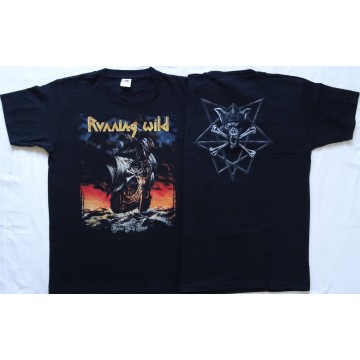 Running Wild Under Jolly Roger Official T-Shirt Old Skull Heavy Metal Power Metal Pirate Metal