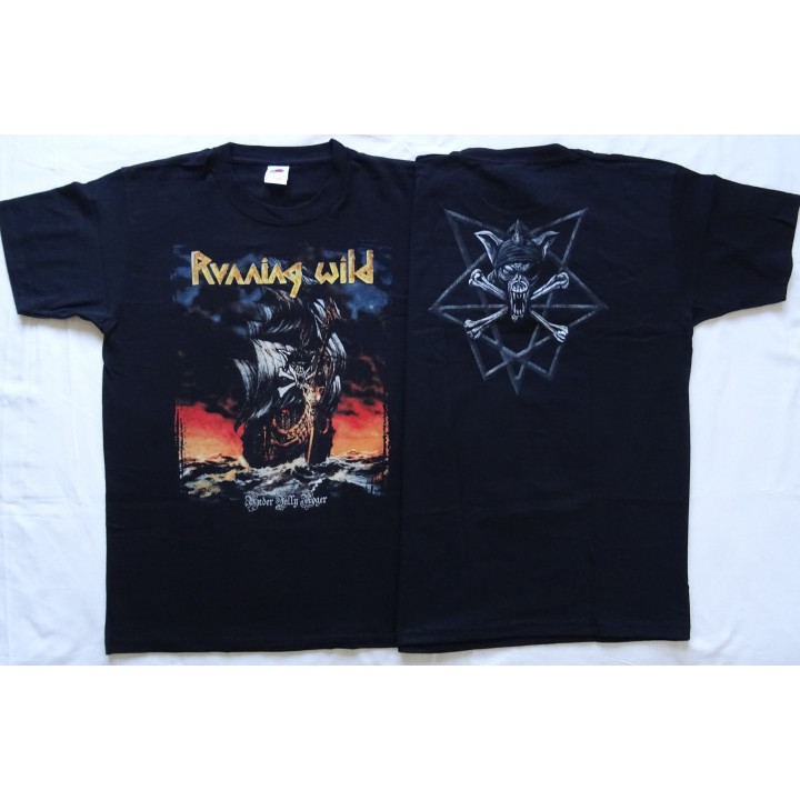 Running Wild Under Jolly Roger Official T-Shirt Old Skull Heavy Metal Power Metal Pirate Metal