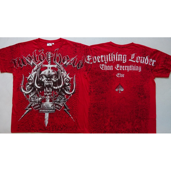Motörhead Since 1975 Live To Win Totum Dependeat Everything Louder Than Everything Else Official Red All Print T-Shirt Lemmy