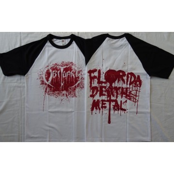 Obituary Florida Death Metal Official Baseball White Black T-Shirt Slowly We Rot Cause of Death The End Complete
