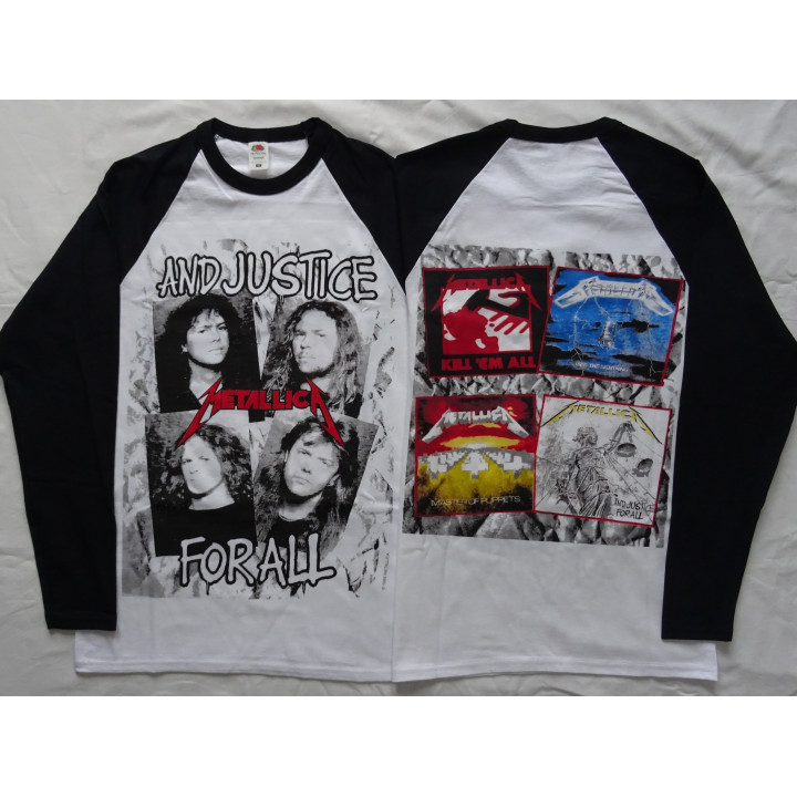 Metallica And Justice for All Longsleeve White / Black Sleeve Thrash Metal Kill ’Em All, Ride the Lightning, Master of Puppets