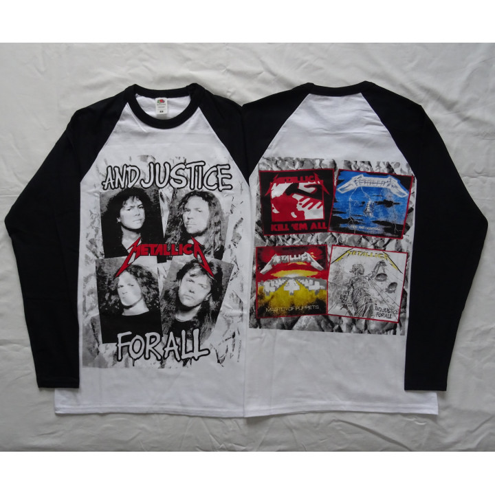 Metallica And Justice for All Longsleeve White / Black Sleeve Thrash Metal Kill ’Em All, Ride the Lightning, Master of Puppets