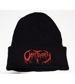 Obituary Beanie Red Logo Fold down High Quality Embroidered Beanie Soft and Warm