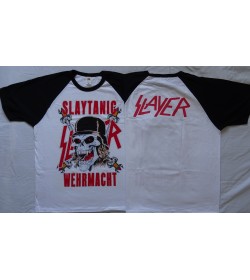 Slayer Slaytanic Wehrmacht Thrash Metal Old Skull 1988 Official Baseball White Black T-Shirt 