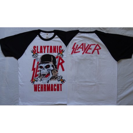 Slayer Slaytanic Wehrmacht Thrash Metal Old Skull 1988 Official Baseball White Black T-Shirt 