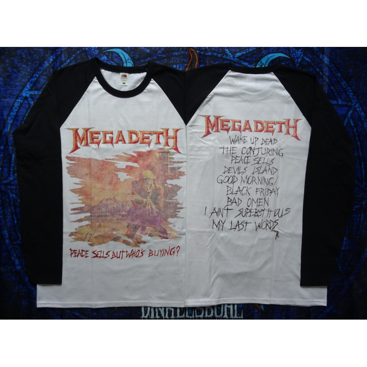 Megadeth Official Peace Sells... But Who’s Buying? Album Cover Vintage Longsleeve White Black Sleeve 