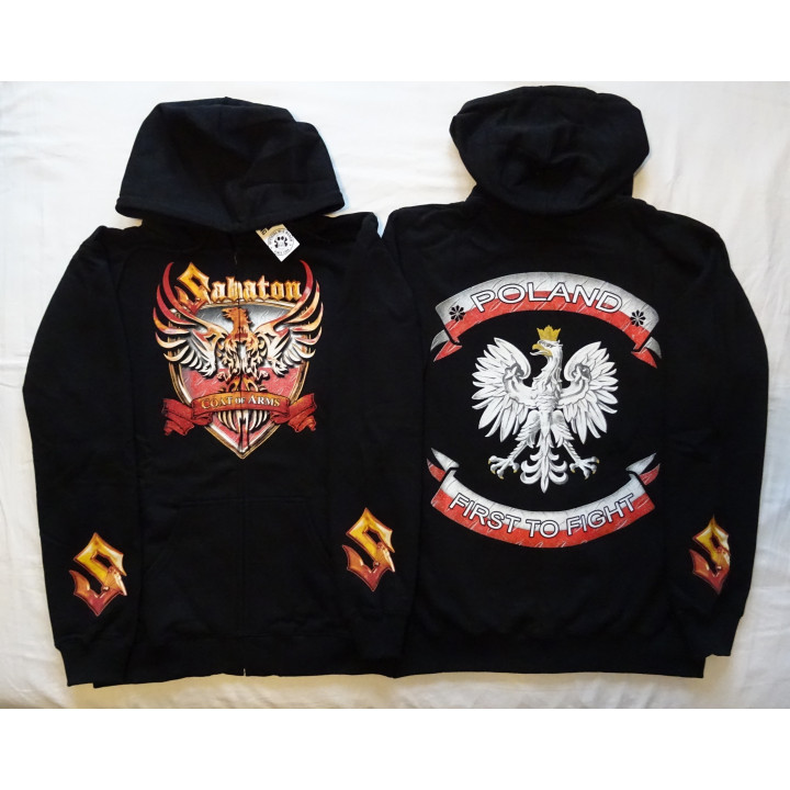 Sabaton Official Hoodies Coat Of Arms Poland First To Fight Hoodie Zipper Offizieller Kapuzenpullover mit Reißverschluss