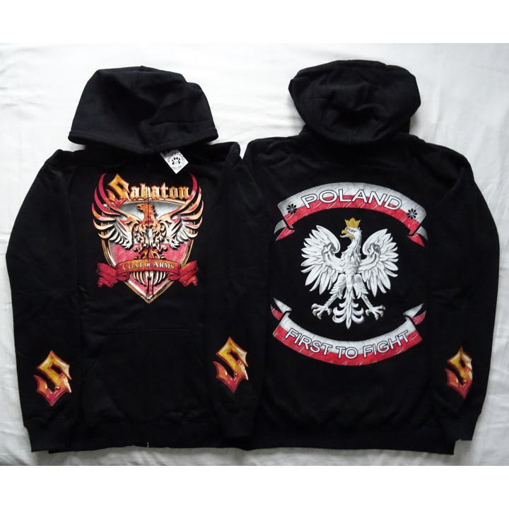 Sabaton Official Hoodies Coat Of Arms Poland First To Fight Hoodie Zipper Offizieller Kapuzenpullover mit Reißverschluss