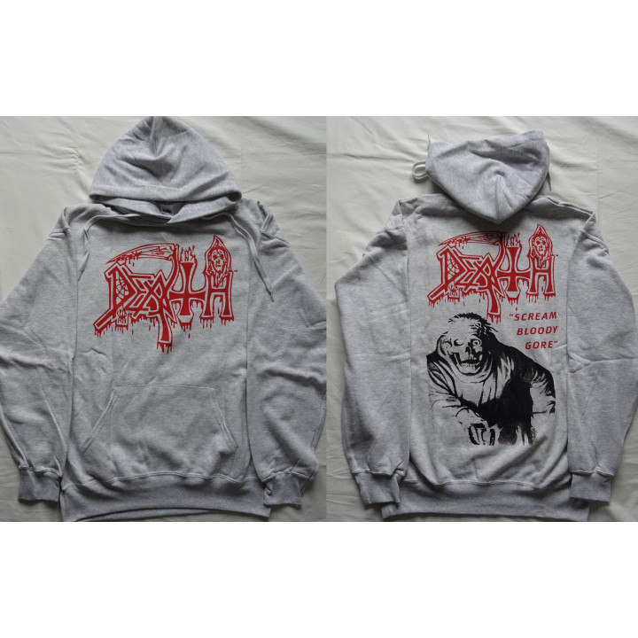 Death Scream Bloody Gore Official Gray Hooded Sweat (No Zip) Classic Death Metal Cult Legend Album 1987 Death Metal 