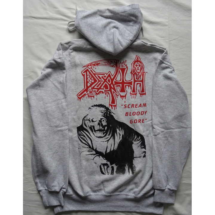 Death Scream Bloody Gore Official Gray Hooded Sweat (No Zip) Classic Death Metal Cult Legend Album 1987 Death Metal 