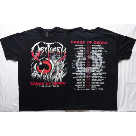 Obituary Cause Of Death 35 Year Anniversary Tour T-Shirt  Cause Of Death 1990 - 2025 Tour Dates 2025 USA/CANADA Death Metal