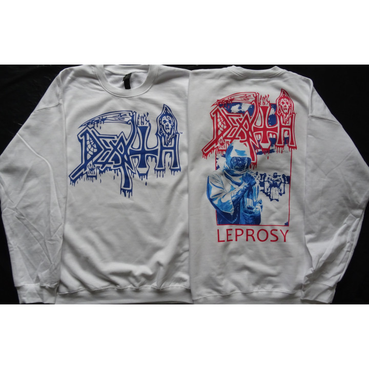 Death Leprosy Posterized White Crewneck Sweatshirt New Official Pullover All Size Alle Größe Death Metal Real Photo