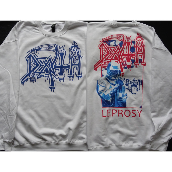 Death Leprosy Posterized White Crewneck Sweatshirt New Official Pullover All Size Alle Größe Death Metal Real Photo