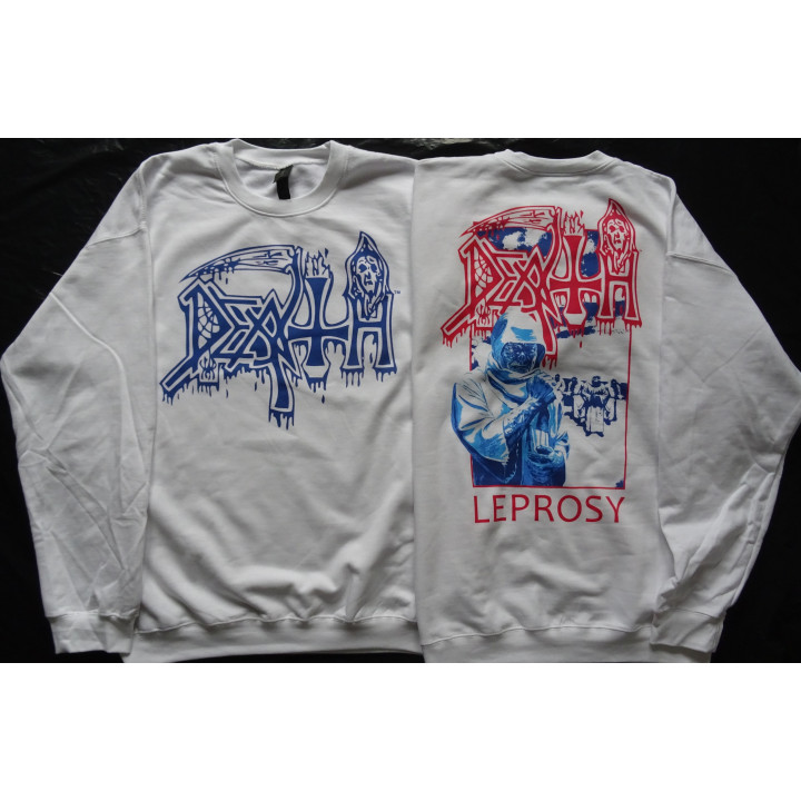 Death Leprosy Posterized White Crewneck Sweatshirt New Official Pullover All Size Alle Größe Death Metal Real Photo